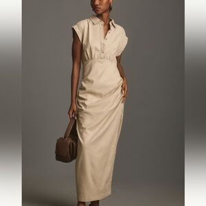 By Anthropologie Cap-Sleeve V-Neck
Ruched Slim Midi Dress NWOT Sz Small